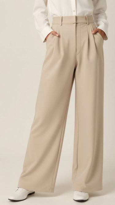 Wide-Leg Trousers with High Waist and Front Pleats