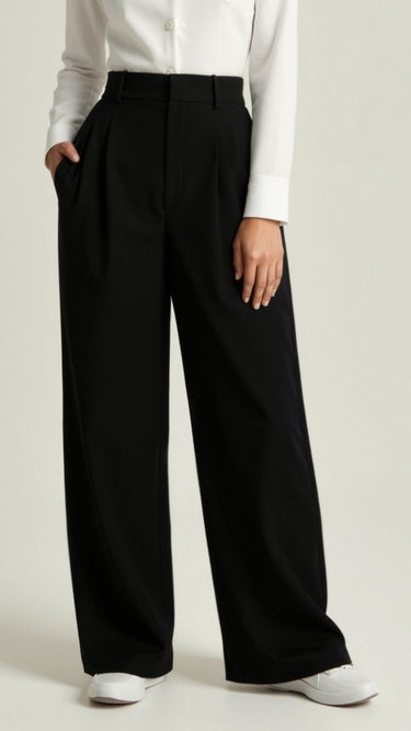 Wide-Leg Trousers with High Waist and Front Pleats