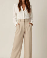 Wide-Leg Trousers with High Waist and Front Pleats