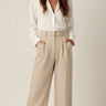 Wide-Leg Trousers with High Waist and Front Pleats