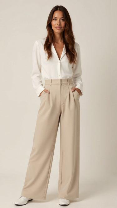 Wide-Leg Trousers with High Waist and Front Pleats