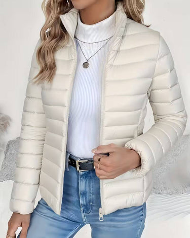 Back view of fitted cropped puffer jacket