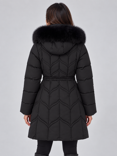 Side view showing the quilted construction and adjustable drawstring waist detail