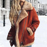 Oversized faux leather moto jacket with diagonal zip and faux fur collar, front view