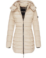 Close-up of the zip fastening and quilted outer shell detail