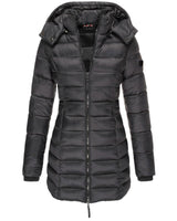 Close-up of the hood and collar area of the puffer jacket