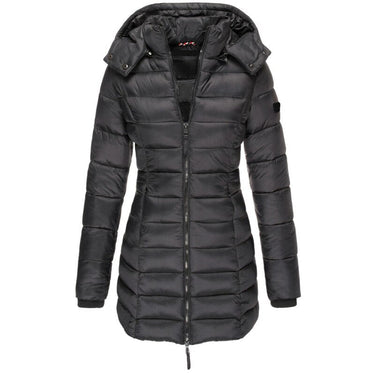 Close-up of the hood and collar area of the puffer jacket