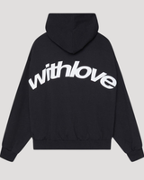 Oversized hoodie styled casually with relaxed fit shown full length
