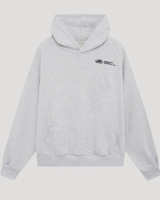 Back view of oversized graphic hoodie with ribbed hem and cuffs