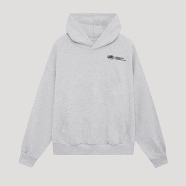 Back view of oversized graphic hoodie with ribbed hem and cuffs