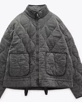 Close-up of front opening fastening on quilted jacket