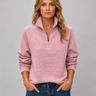 Front view of ribbed knit half-zip pullover with zip closed