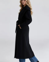 Wool Shawl Collar Coat with Belt and Oversized Silhouette
