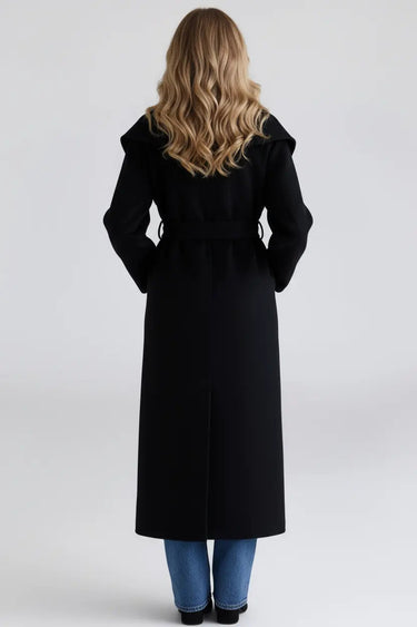 Wool Shawl Collar Coat with Belt and Oversized Silhouette