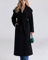 Wool Shawl Collar Coat with Belt and Oversized Silhouette