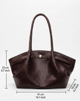 The tote bag placed upright showing its structured shape and stable base