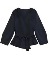 Wrap Blouse with Tie Waist and Long Sleeves