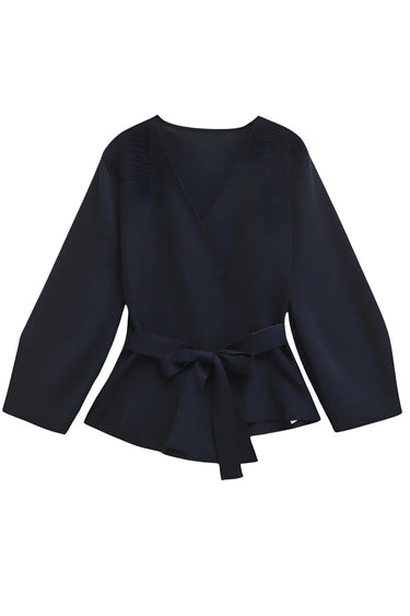 Wrap Blouse with Tie Waist and Long Sleeves
