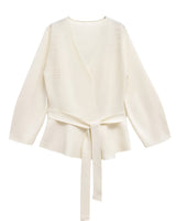 Wrap Blouse with Tie Waist and Long Sleeves