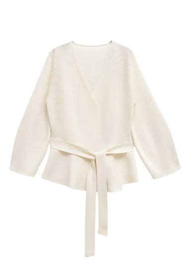 Wrap Blouse with Tie Waist and Long Sleeves