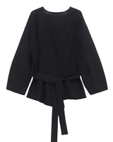 Wrap Blouse with Tie Waist and Long Sleeves