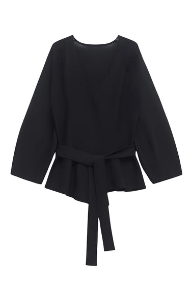 Wrap Blouse with Tie Waist and Long Sleeves