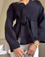 Wrap Blouse with Tie Waist and Long Sleeves