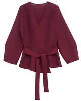 Wrap Blouse with Tie Waist and Long Sleeves