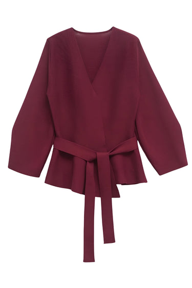 Wrap Blouse with Tie Waist and Long Sleeves