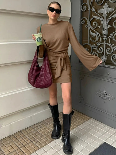 Wrap Dress with Long Sleeves and Draped Detail