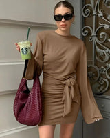 Wrap Dress with Long Sleeves and Draped Detail