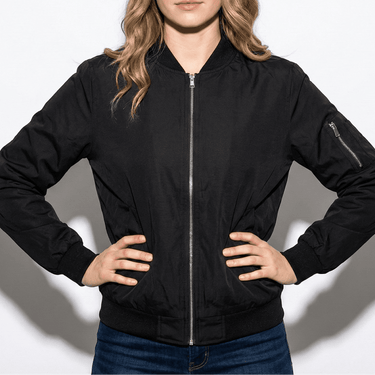 Zip-Front Bomber Jacket with Ribbed Cuffs