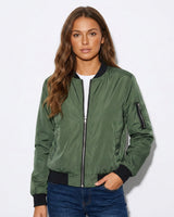 Zip-Front Bomber Jacket with Ribbed Cuffs