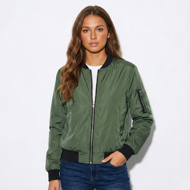 Zip-Front Bomber Jacket with Ribbed Cuffs