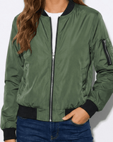 Zip-Front Bomber Jacket with Ribbed Cuffs