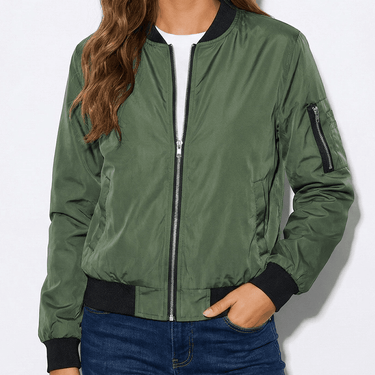 Zip-Front Bomber Jacket with Ribbed Cuffs