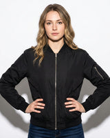Zip-Front Bomber Jacket with Ribbed Cuffs