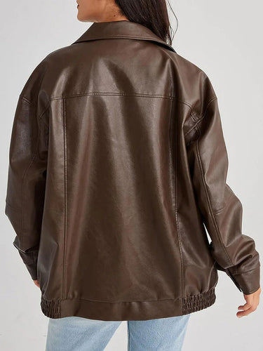 Zip-Front Leather Bomber Jacket