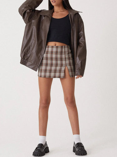 Zip-Front Leather Bomber Jacket