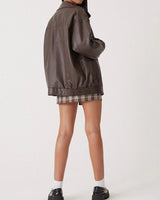 Zip-Front Leather Bomber Jacket