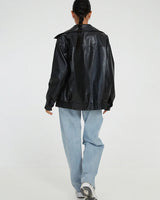 Zip-Front Leather Bomber Jacket