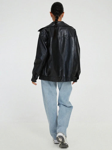 Zip-Front Leather Bomber Jacket