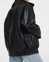 Zip-Front Leather Bomber Jacket