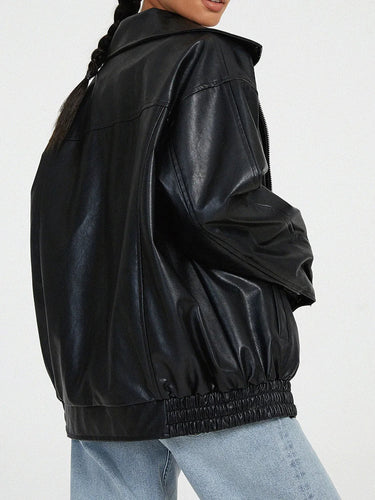 Zip-Front Leather Bomber Jacket