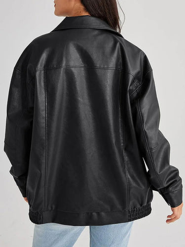 Zip-Front Leather Bomber Jacket