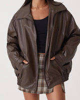 Zip-Front Leather Bomber Jacket